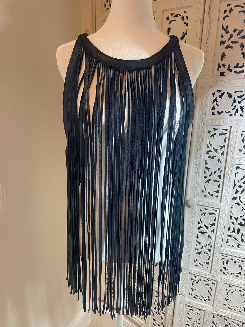 VINTAGE Zara black  Fringe leather  Top
